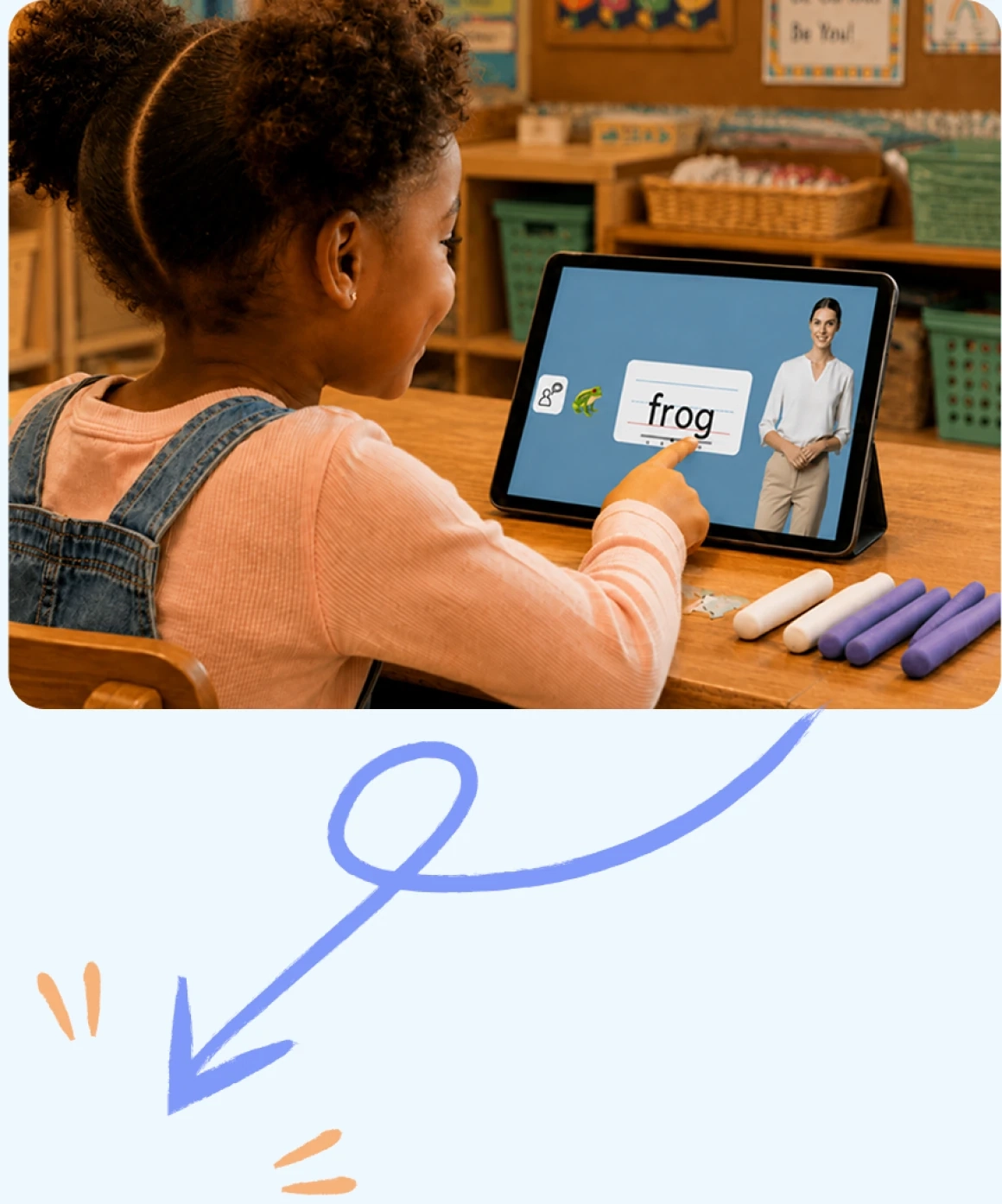 A student saying a word aloud