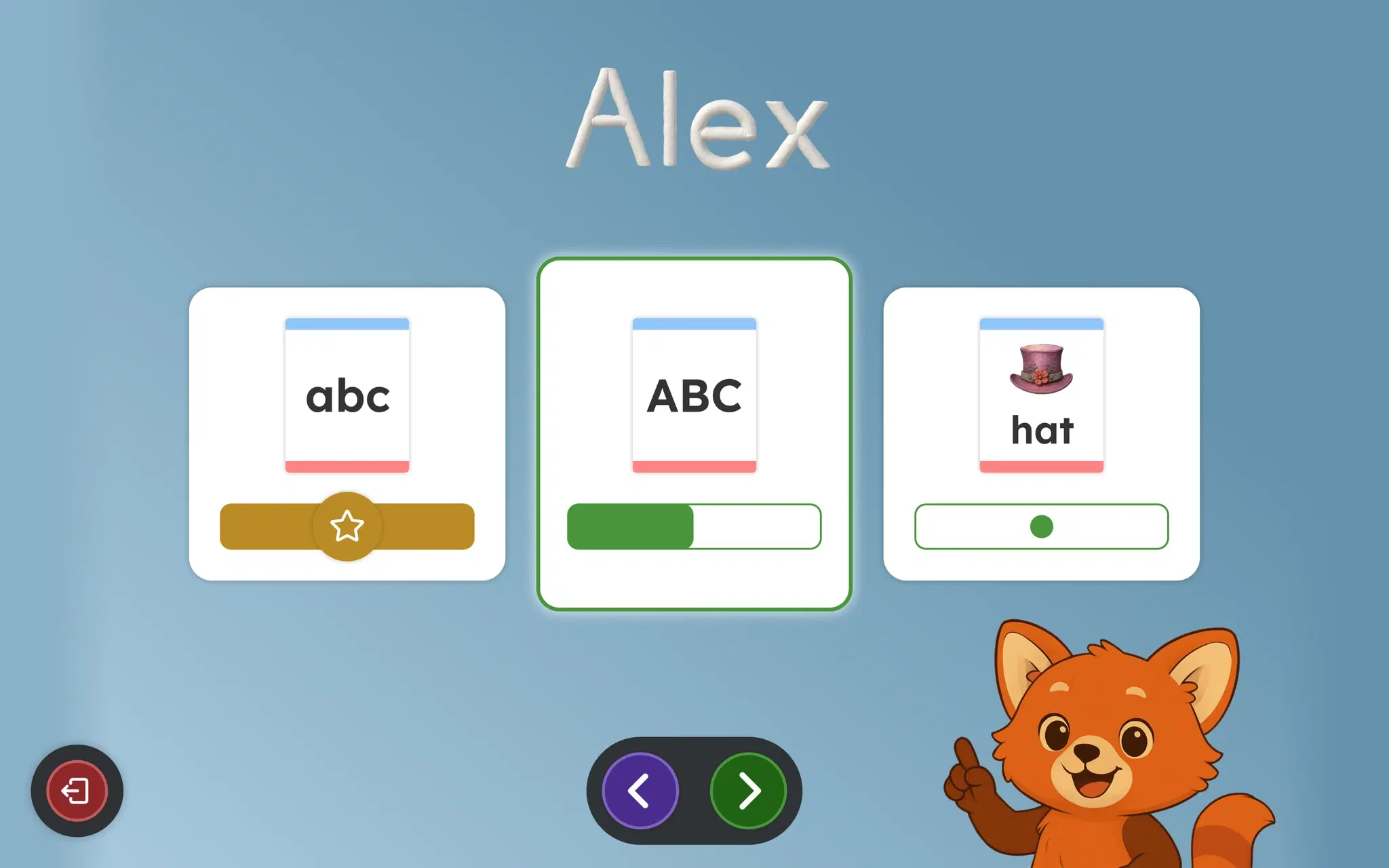 A child's individual learning portal dashboard