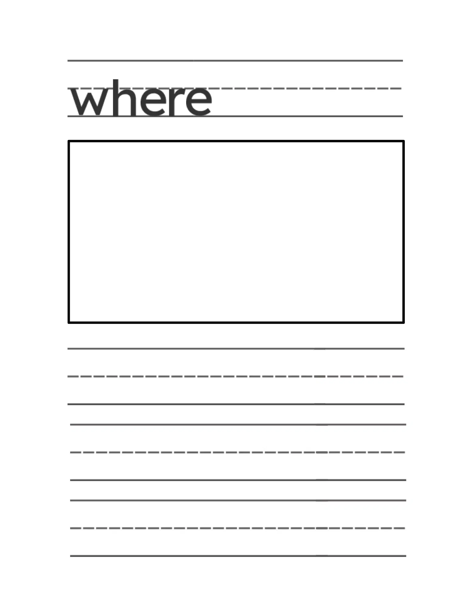 A child's hand writing a word in a Knowing Words workbook