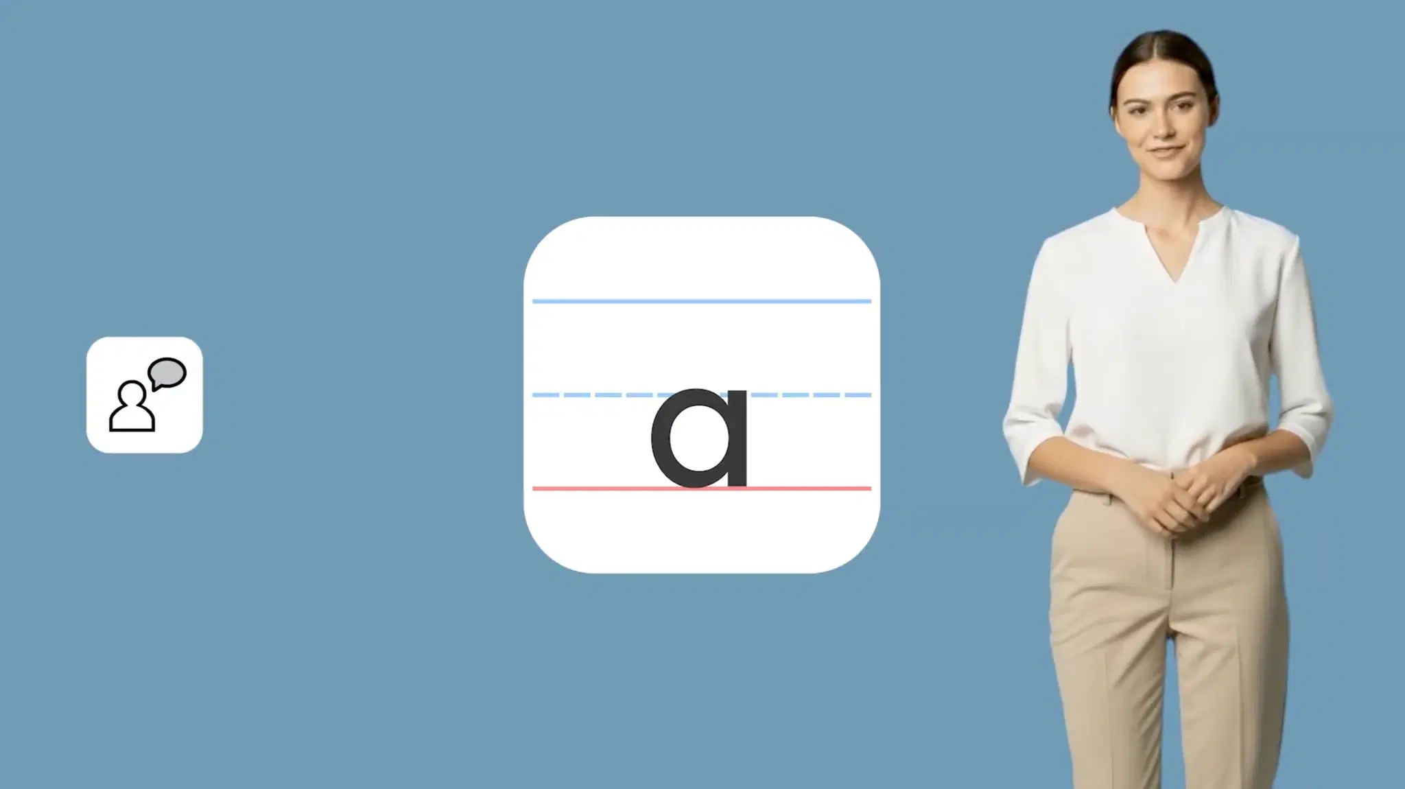 A Learning Letters lesson showing the letter 'a'