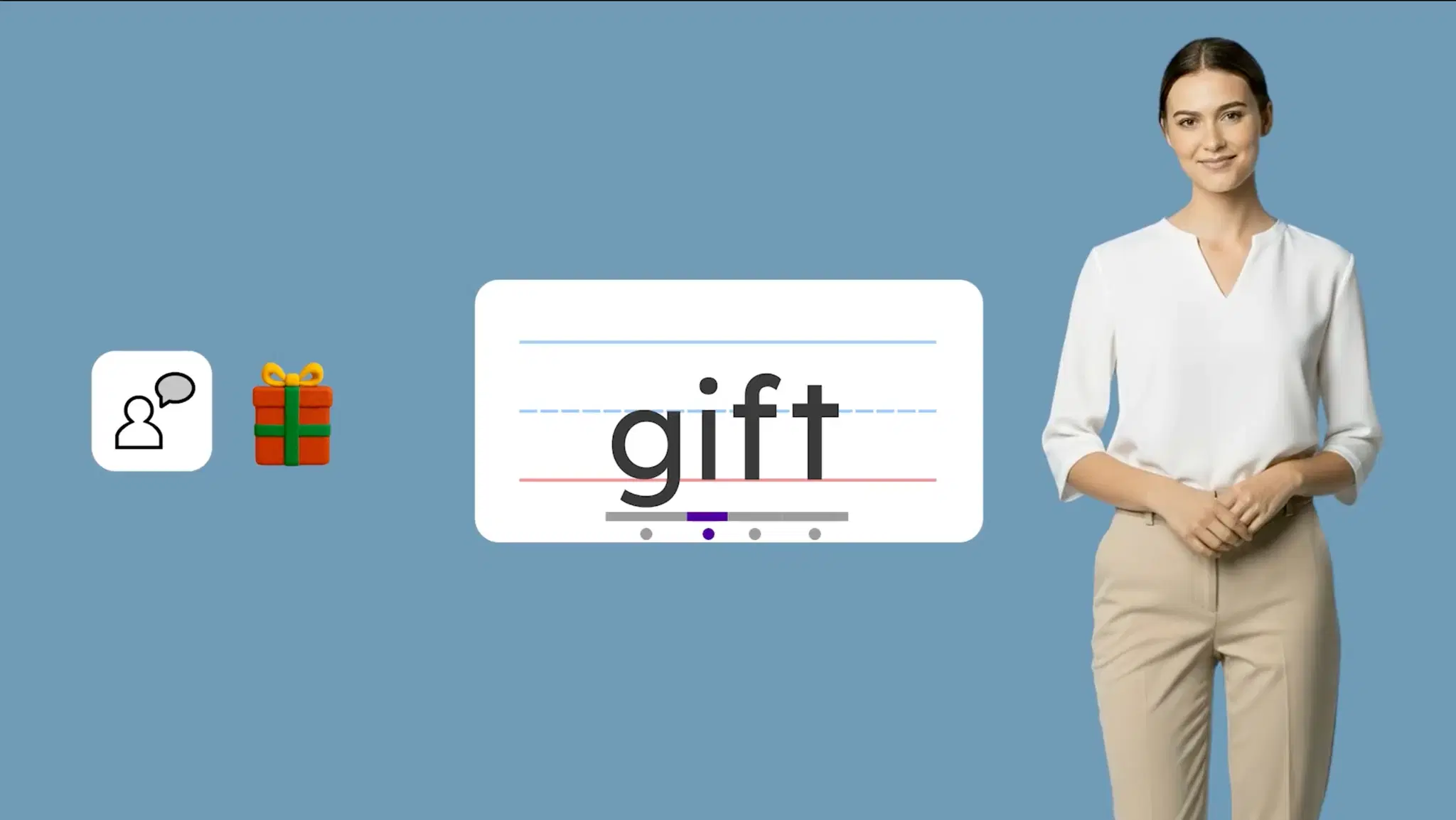 A Seeing Words lesson showing the word 'gift'