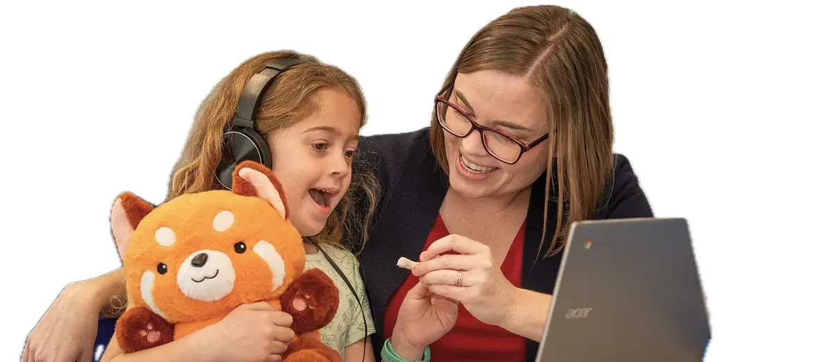 A parent and child reading together at home with BrainScience Works materials