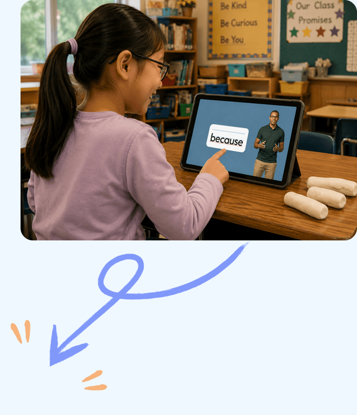 A student saying a word aloud