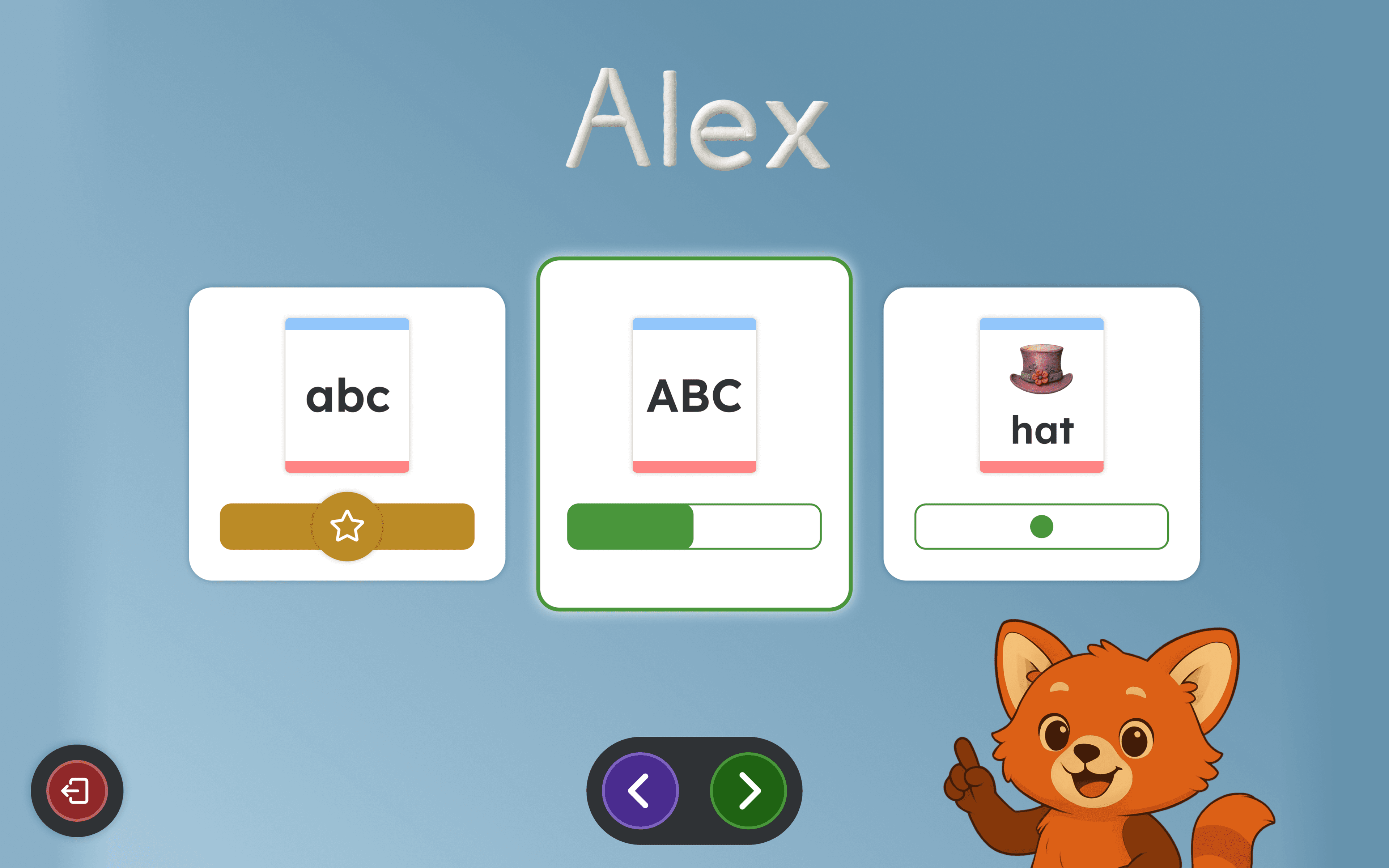 A child's individual learning portal dashboard