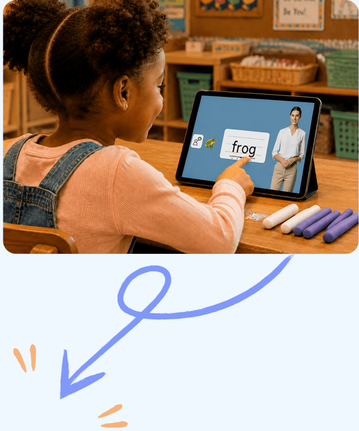 A student saying a word aloud